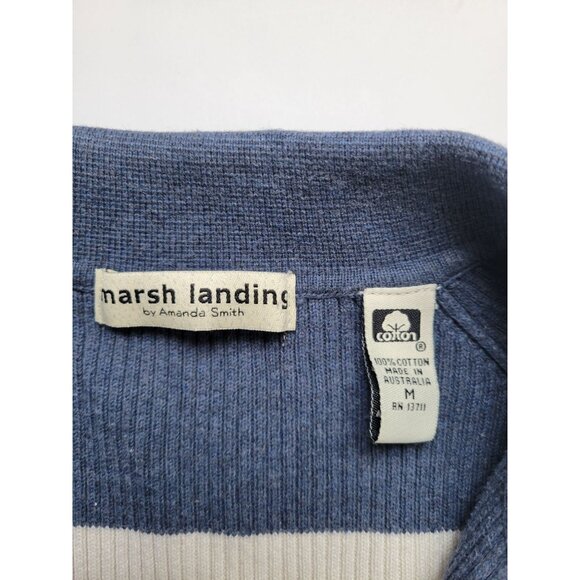 Marsh Landing By Amanda Smith Collared Long Sleeve Striped Sweater Size M Preppy - Picture 7 of 10
